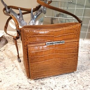 Brighton Handbag Sage Nutmeg Brown Croc Embossed Organizer